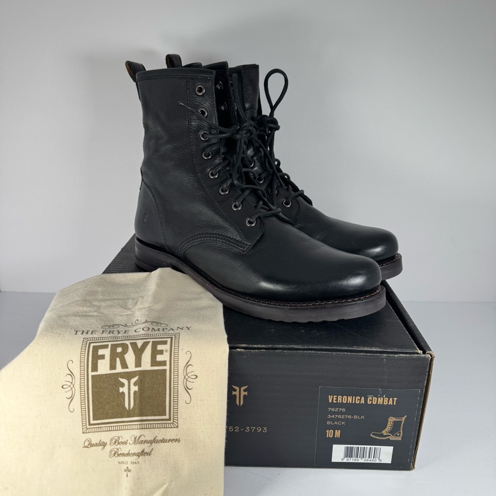 Frye Women's Veronica Leather Lace Up Combat Boots Black Size 10